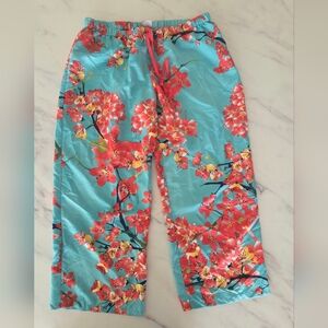 Natori Sunset Blossom Floral Satin Crop Pajama Pants Leisure Lounge